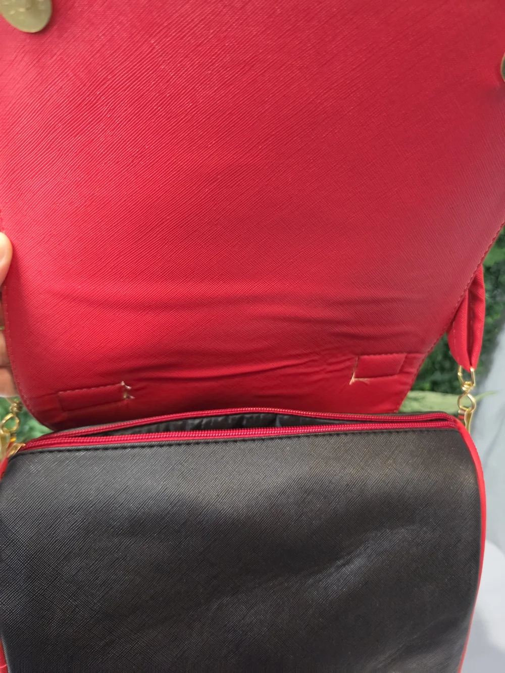 Black and Red Women's Satchel with Graphic Face Detail